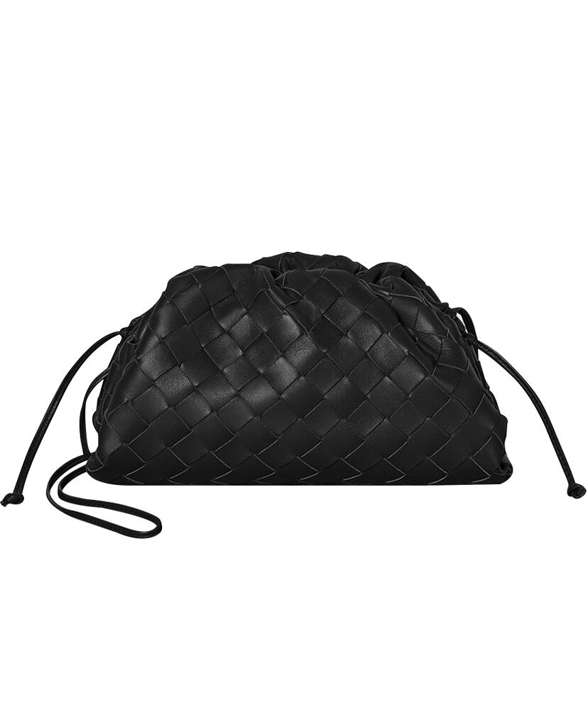 Bottega Veneta The Pouch Intrecciato Woven Leather Clutch Black